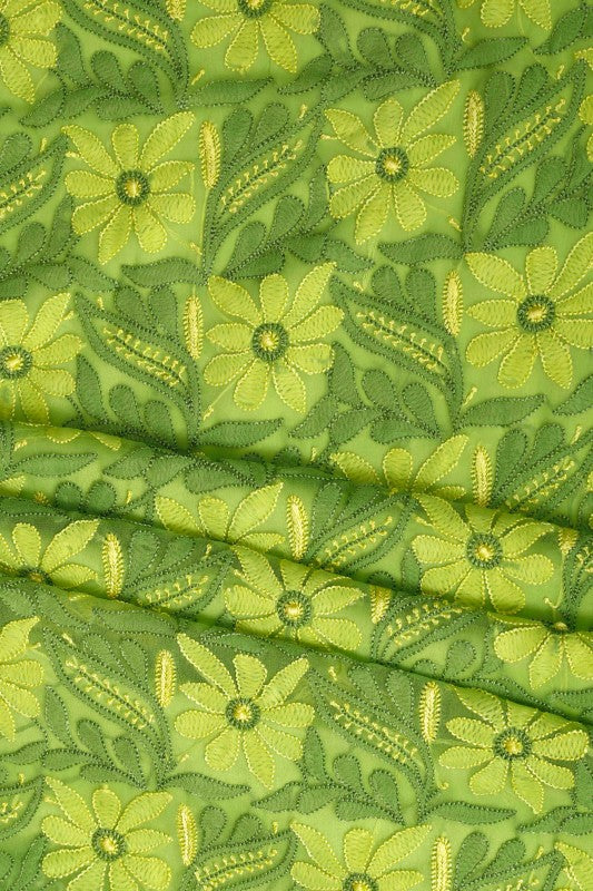 Ada Hand Embroidered Green Georgette Lucknowi Chikan Unstitched Kurta Piece A611841