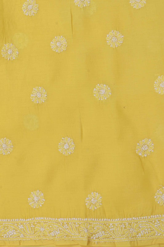 Ada Hand Embroidered Bright Yellow Cotton Lucknowi Chikankari Unstitched Suit Piece 01A39174
