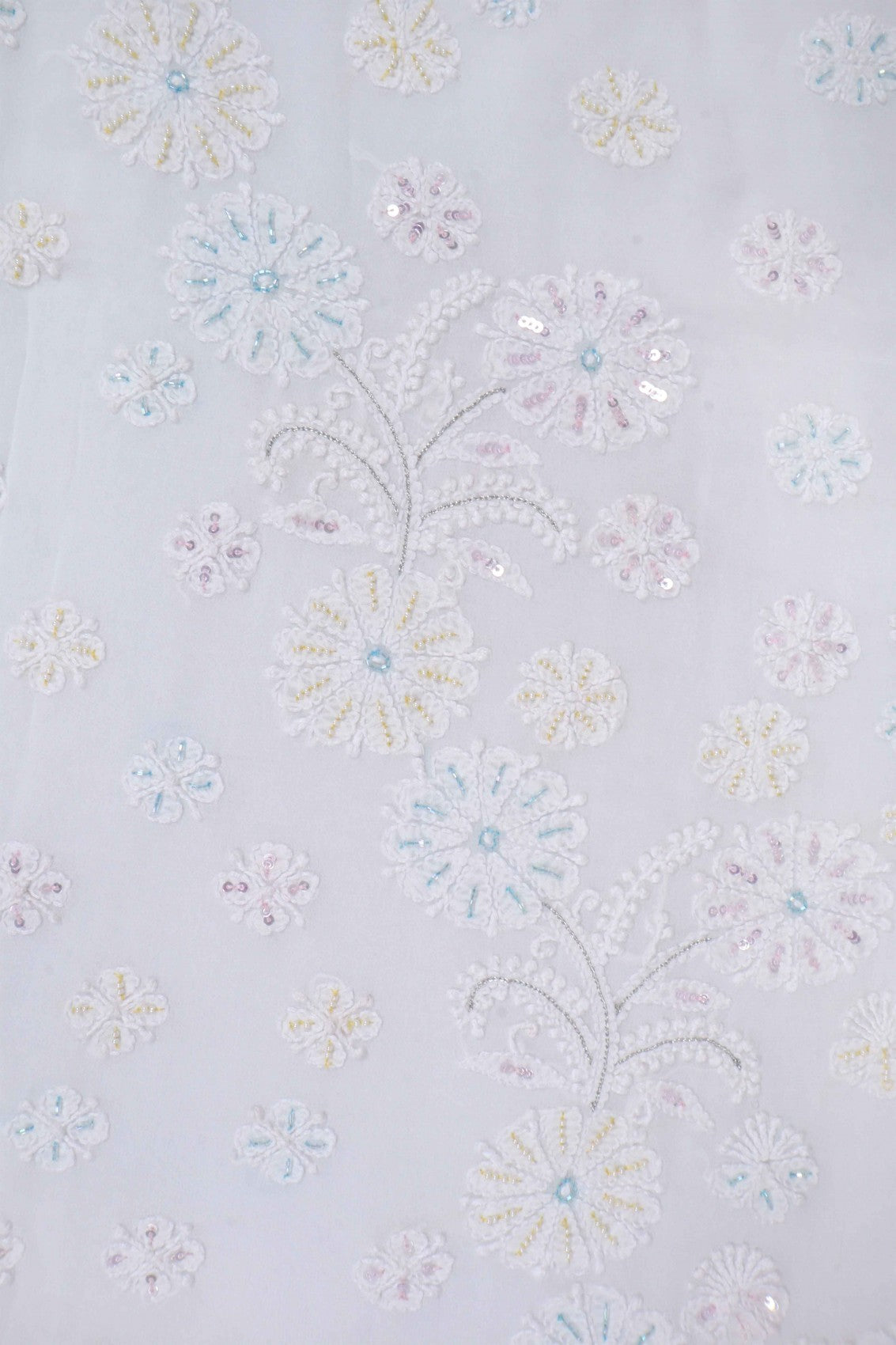 Ada Hand Embroidered White Georgette Lucknowi Chikankari Saree/Blouse With Cutdana Work 01A147431
