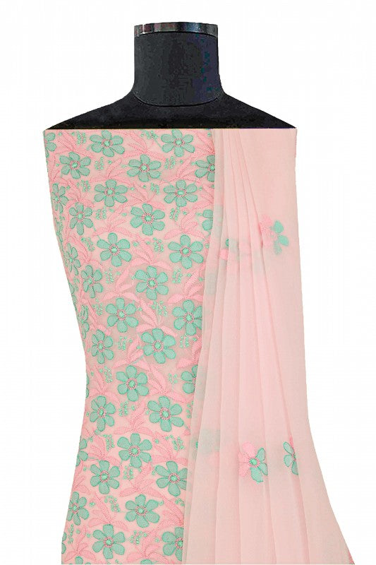 Ada Hand Embroidered Pink Georgette Lucknowi Chikan Unstitched Suit Piece A485312