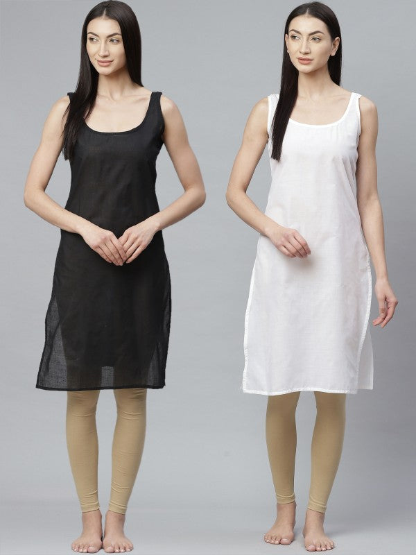 Ada White and Black Cotton Long Slips Combo of 2 A286271.