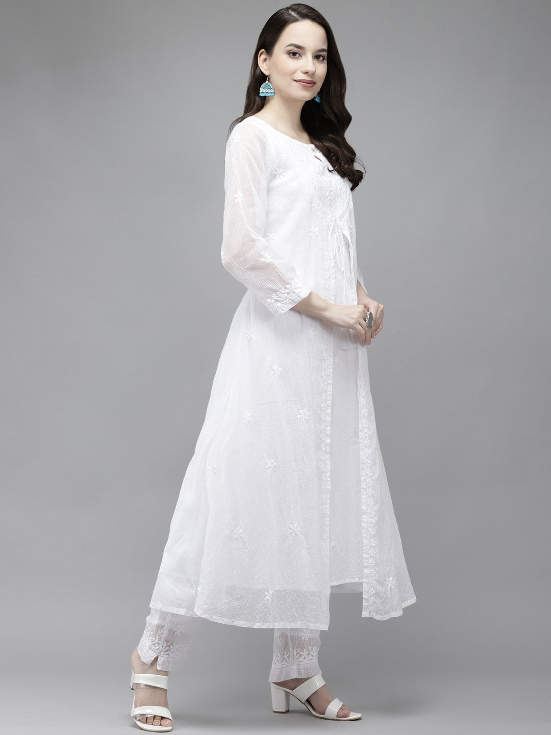 Ada Hand Embroidered White Kota Lucknowi Chikankari Kurta Set A811207