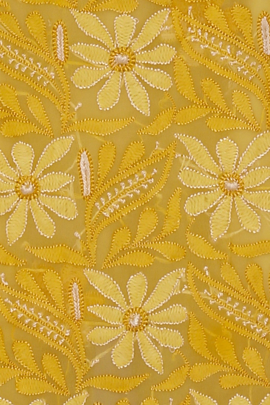 Ada Hand Embroidered Yellow Georgette Chikan Unstitched Kurta Piece A611835