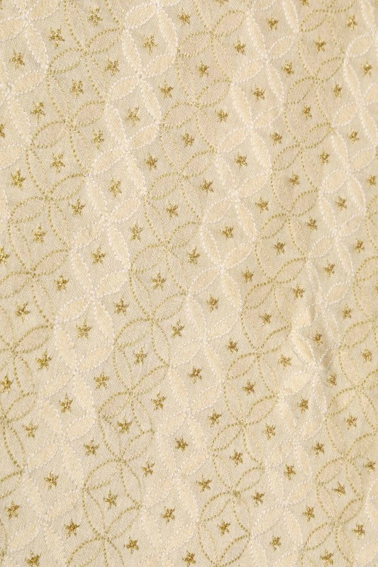 Ada Hand Embroidered Natural Fawn Tussar Silk Lucknowi Chikankari Table Cover with Zari Work A507417