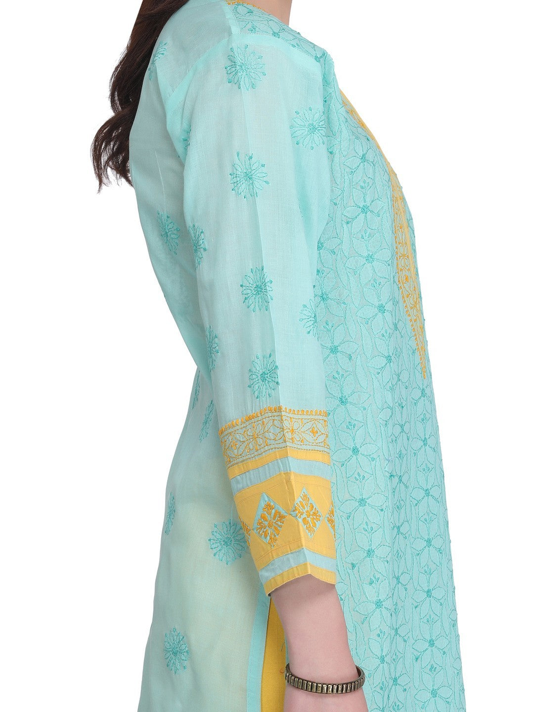 Ada Hand Embroidered Sea Green Cotton Lucknow Chikan Kurta A273424