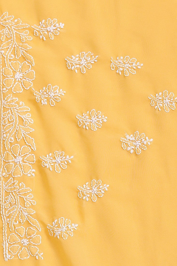 Ada Hand Embroidered Yellow Faux Georgette Lucknow Chikan Saree with Blouse A183593