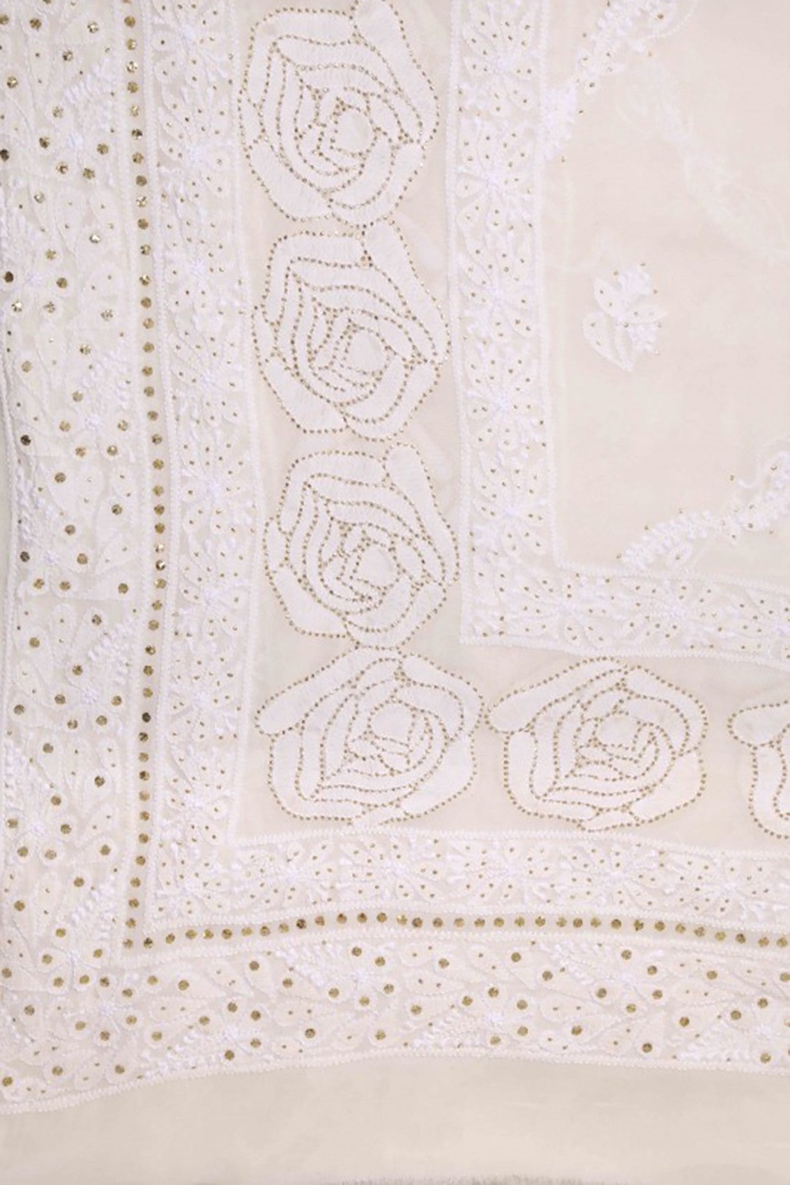 Ada Hand Embroidered White Pure Georgette Lucknowi Chikankari Dupatta With Muqaish Work 01A20542