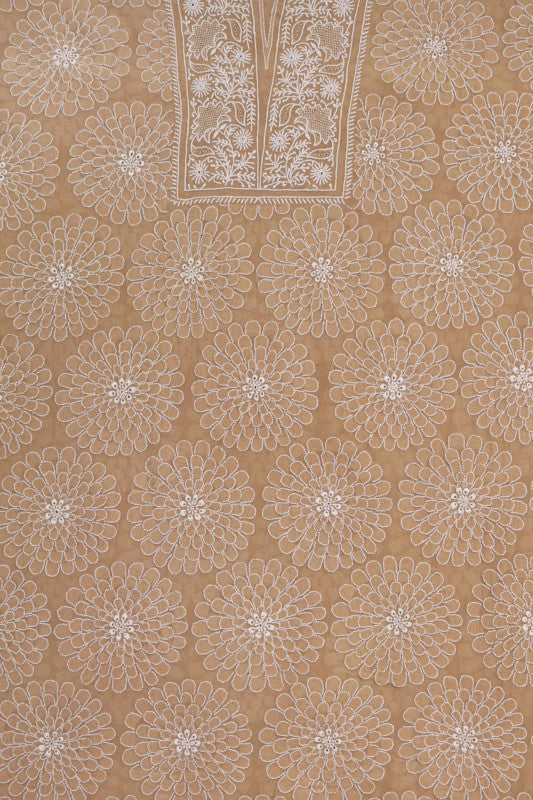 Ada Hand Embroidered Fawn Pure Georgette Lucknowi Chikan Unstitched Kurta Dupatta Set A489983