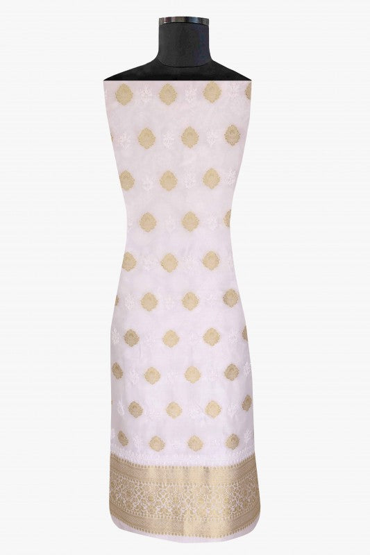 Ada Hand Embroidered White Crepe Lucknowi Chikankari Unstitched Kurta Piece A525498