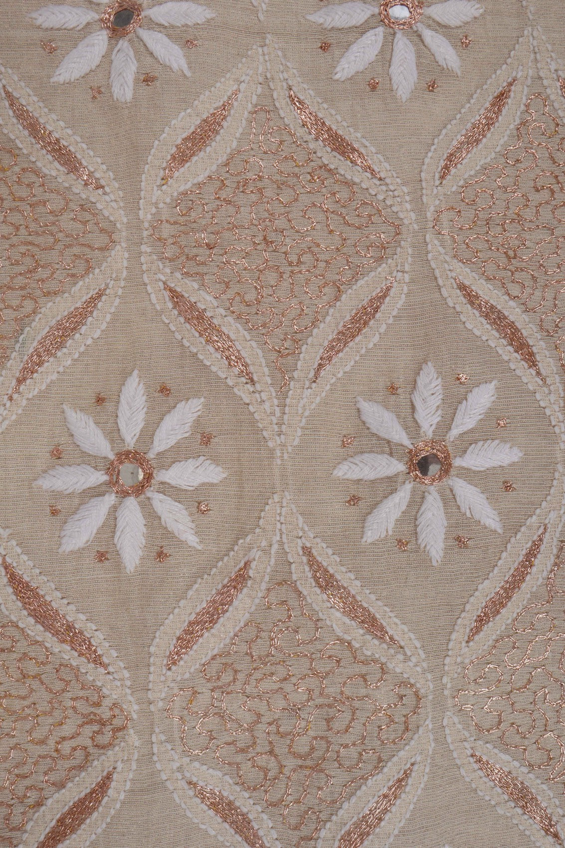 Ada Hand Embroidered Natural Light Fawn Tissue Lucknowi Chikankari Unstitched Suit Piece With Zari Work 01A42153