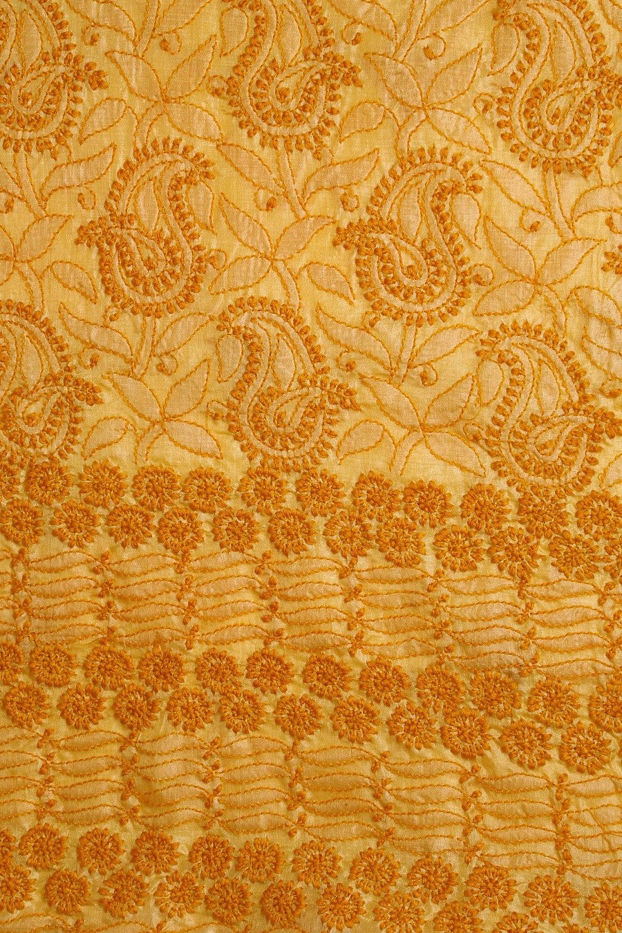 Ada Hand Embroidered Fire Orange Silk Lucknowi Chikan Unstitched Kurta Piece-A567505