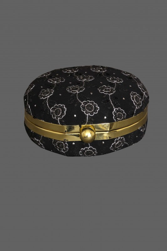 Ada Hand Embroidered Black Pure Georgette Lucknow Chikankari Clutch With Muqaish Work-A606026