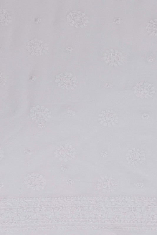 Ada Hand Embroidered White Georgette Lucknowi Chikan Unstitched Kurta Piece A580797