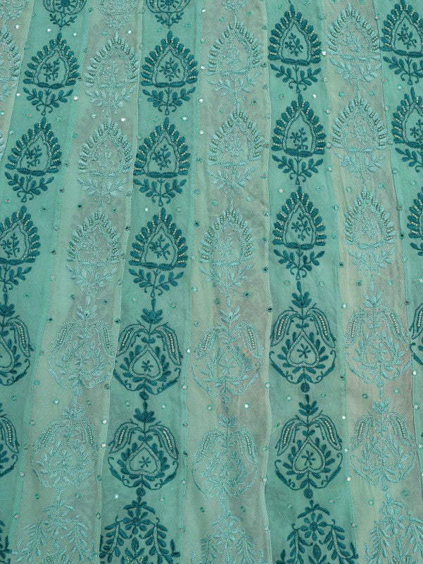 Ada Hand Embroidered Green Pure Georgette Lucknowi Chikan Unstitched Anarkali with Pearl & Mirror Work A61317