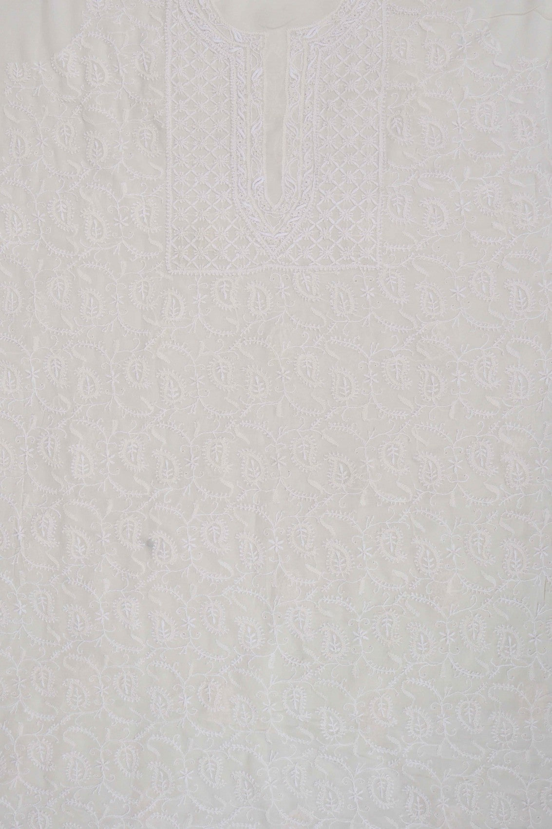 Ada Hand Embroidered White Pure Georgette Lucknowi Chikankari Unstitched Kurta Piece A625467