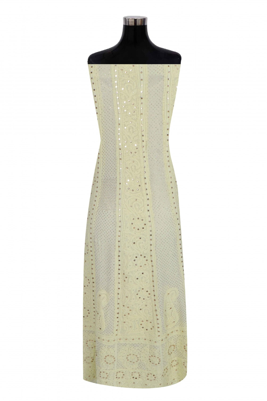 Ada Hand Embroidered Lemon Georgette Lucknowi Chikankari Semi-Stitched Anarkali Kurta Dupatta Set With Muqaish Work 01A132754