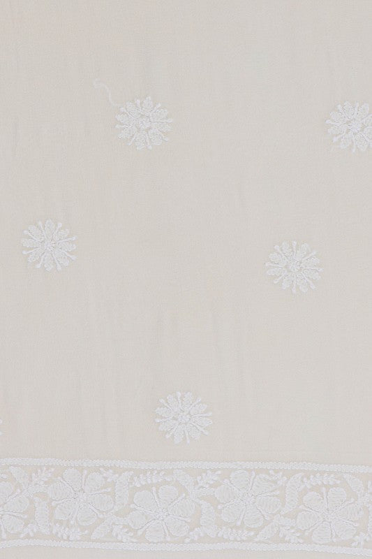Ada Hand Embroidered White Pure Georgette Lucknowi Chikan Unstitched Kurta Piece- A505478