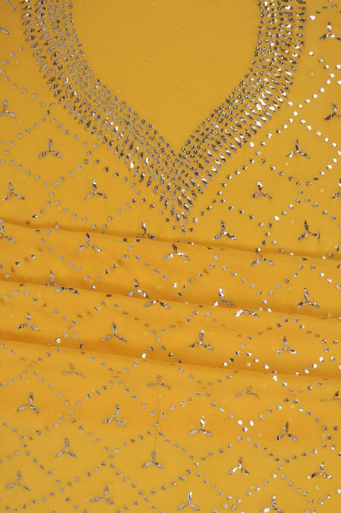 Ada Hand Embroidered Bright Yellow Pure Georgette Lucknowi Chikankari Unstitched Kurta Dupatta Set With Muqaish Work 01A207861