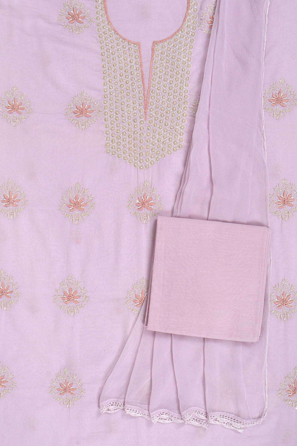 Ada Hand Embroidered Lilac Cotton Lucknowi Chikankari Unstitched Suit Piece With Cutdana Work 01A196770