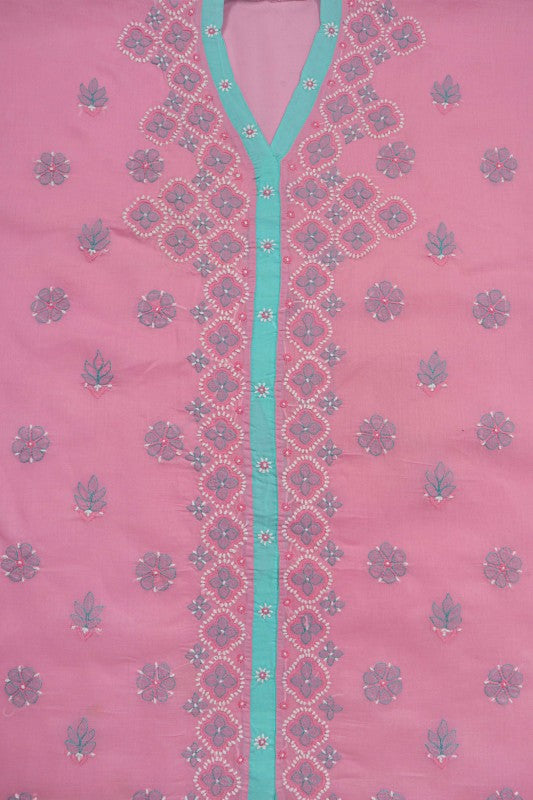 Ada Hand Embroidered Pink Cotton Lucknowi Chikan Unstitched Suit Piece A609773
