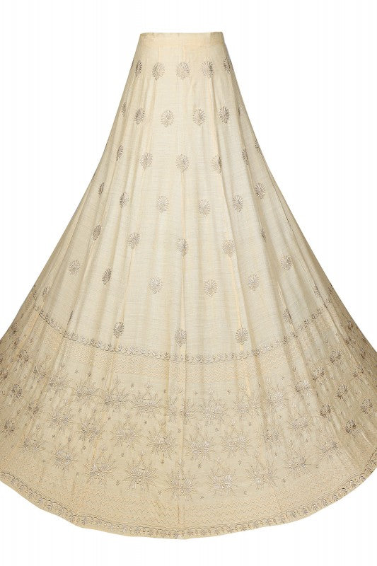Ada Hand Embroidered Fawn Tusser Silk Lucknowi Chikankari Lehenga Skirt (only skirt) With Zari Work A585405