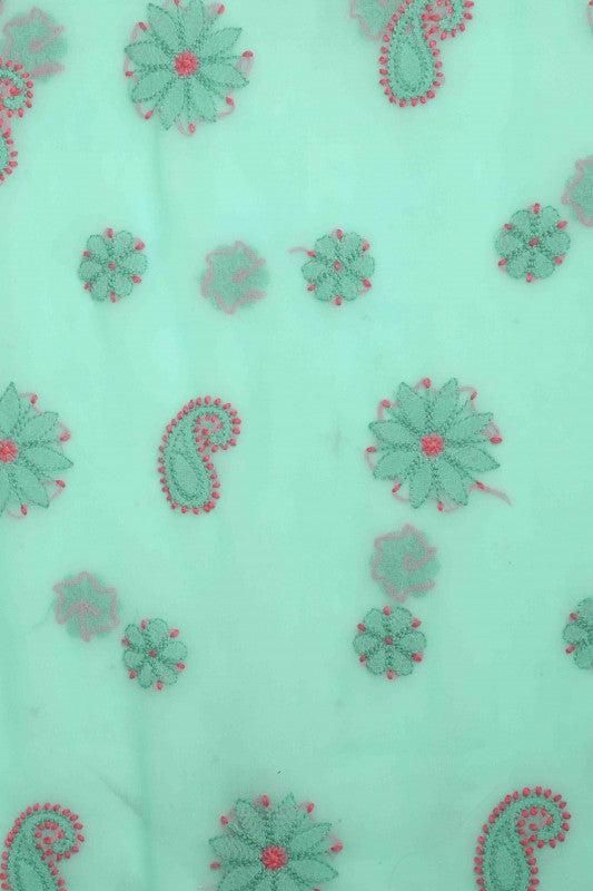 Ada Hand Embroidered Sea Green Georgette Lucknowi Chikan Unstitched Suit Piece A211186