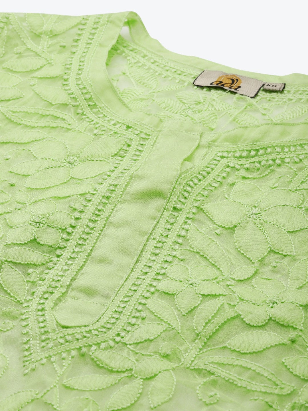 Ada Hand Embroidered Green Organza Lucknowi Chikankari Straight  Kurta With Slip- A411241