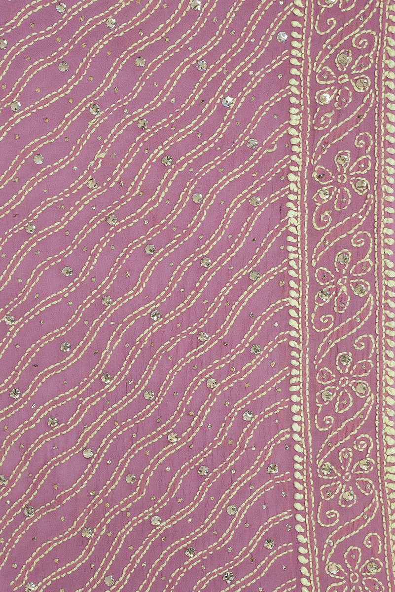 Ada Hand Embroidered Lilac Mauve Shaded Pure Georgette Lucknowi Chikankari Lehenga Set With Muqaish Work A610155