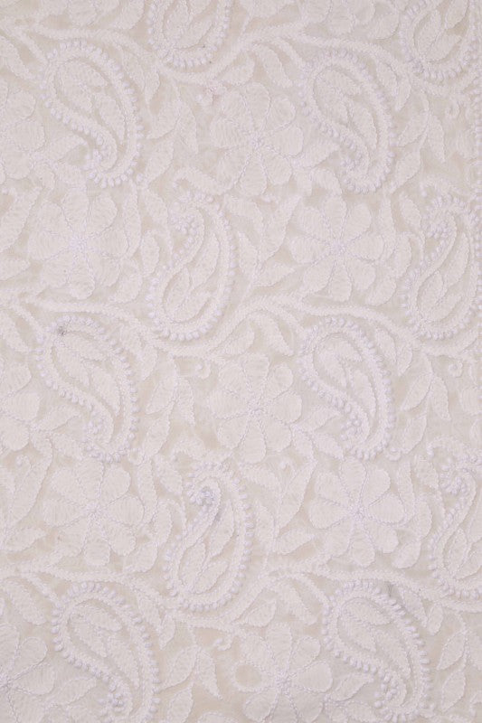 Ada Hand Embroidered White Pure Georgette Lucknowi Chikankari Dupatta -A589252