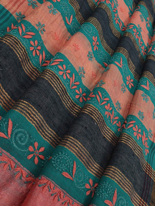 Ada Hand Embroidered Pink Chanderi Lucknowi Chikankari Saree With Blouse A545499