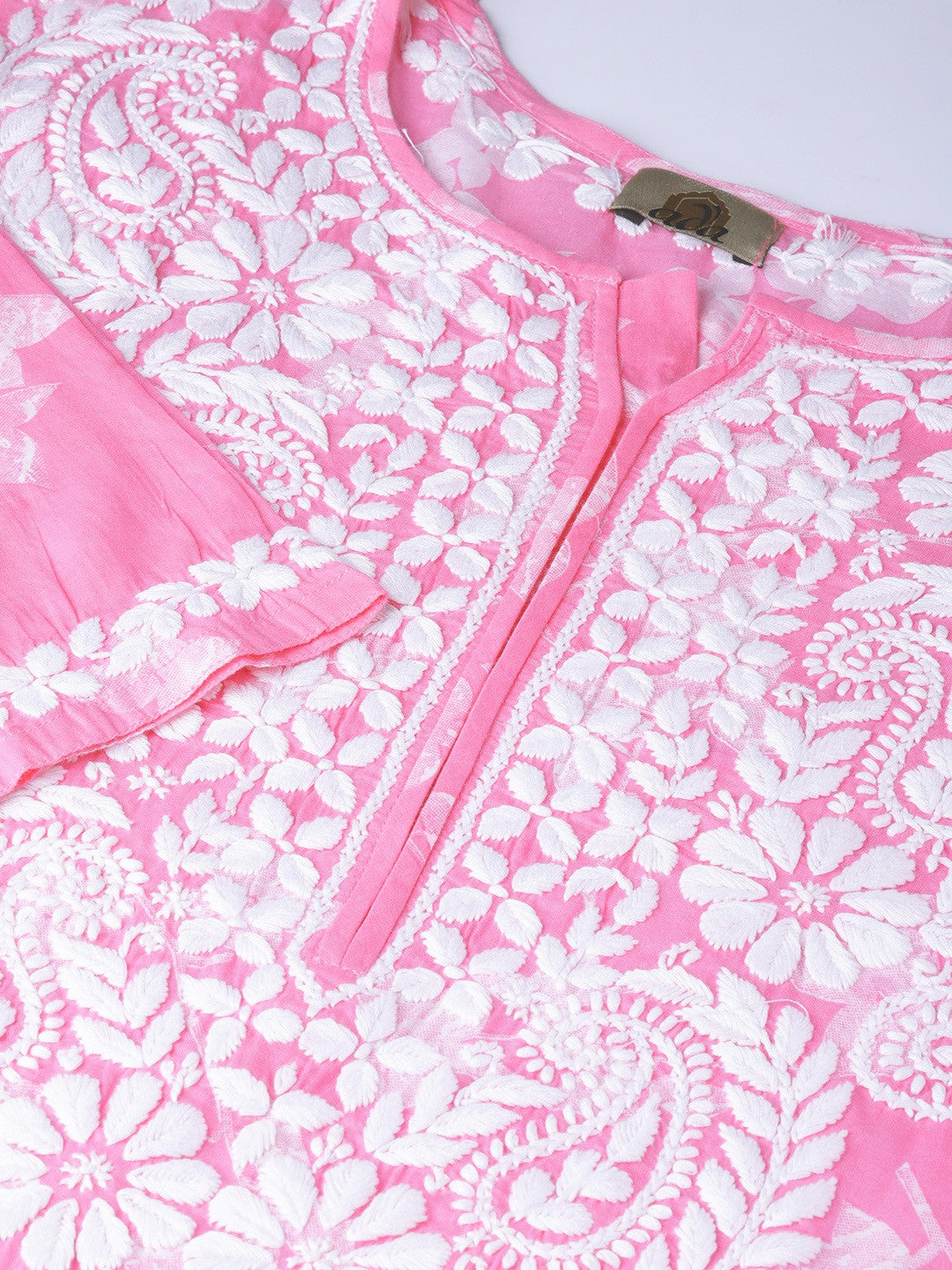Ada Hand Embroidered Pink Cotton Lucknowi Chikankari Straight Kurta A100109