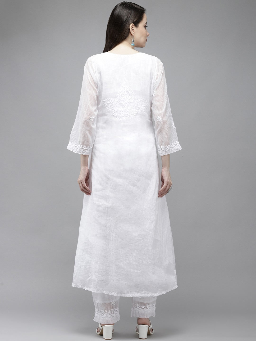 Ada Hand Embroidered White Kota Lucknowi Chikankari Kurta Set A811207