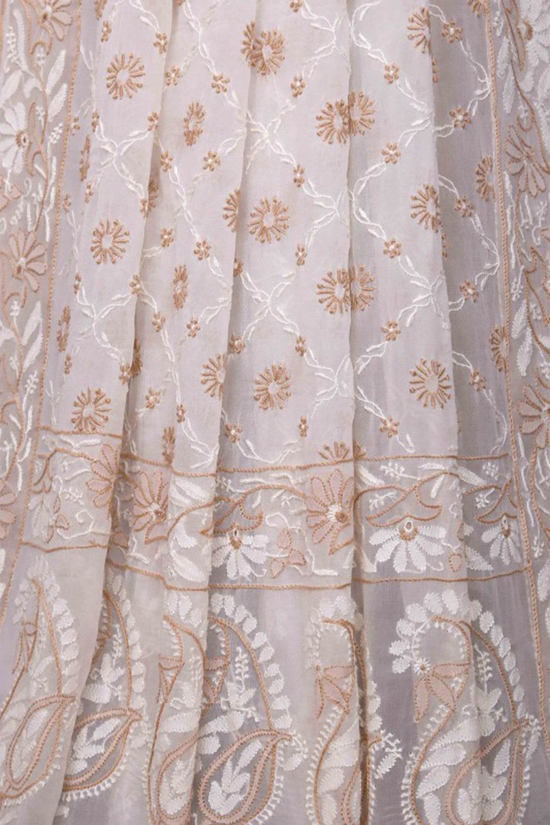 Ada Hand Embroidered White Pure Georgette Lucknowi Chikankari Dupatta A178241