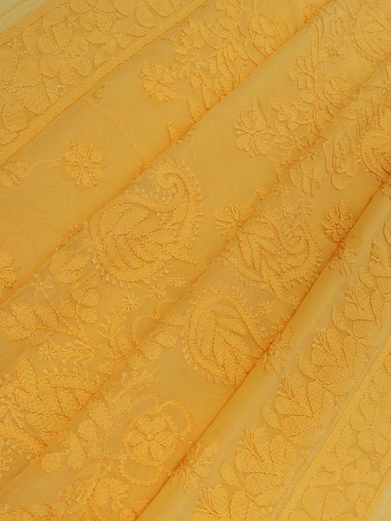 Ada Hand Embroidered Yellow Georgette Lucknowi Chikankari Saree With Blouse 01A131010
