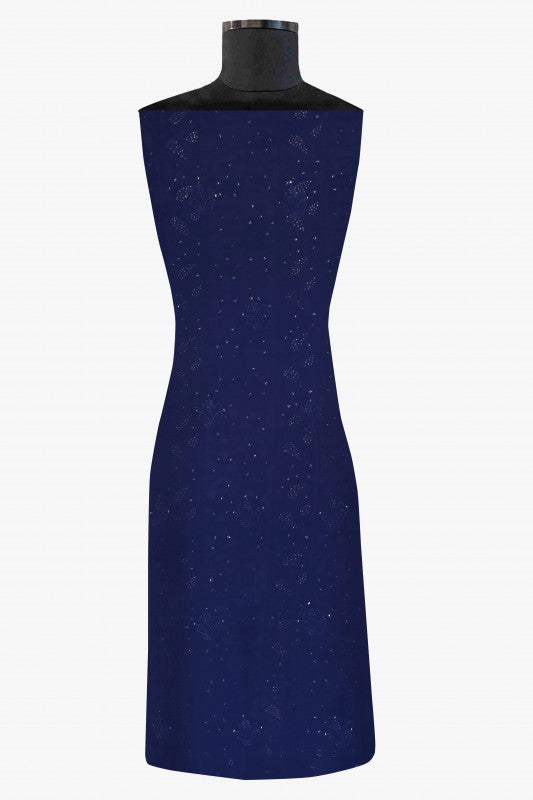 Ada Hand Embroidered Navy Blue Georgette Lucknowi Chikan Unstitched Kurta Dupatta Set With Muqaish Work- A611942