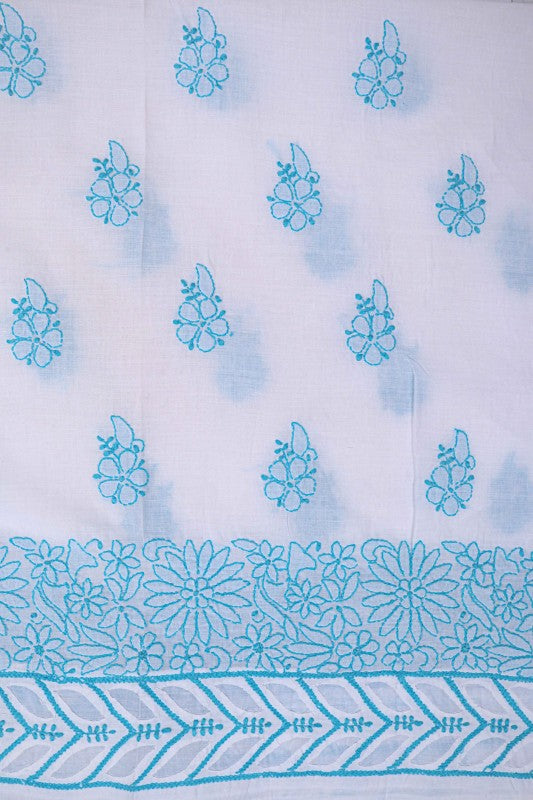 Ada Hand Embroidered White Cotton Lucknowi Chikankari Unstitched Suit Piece 01A27292