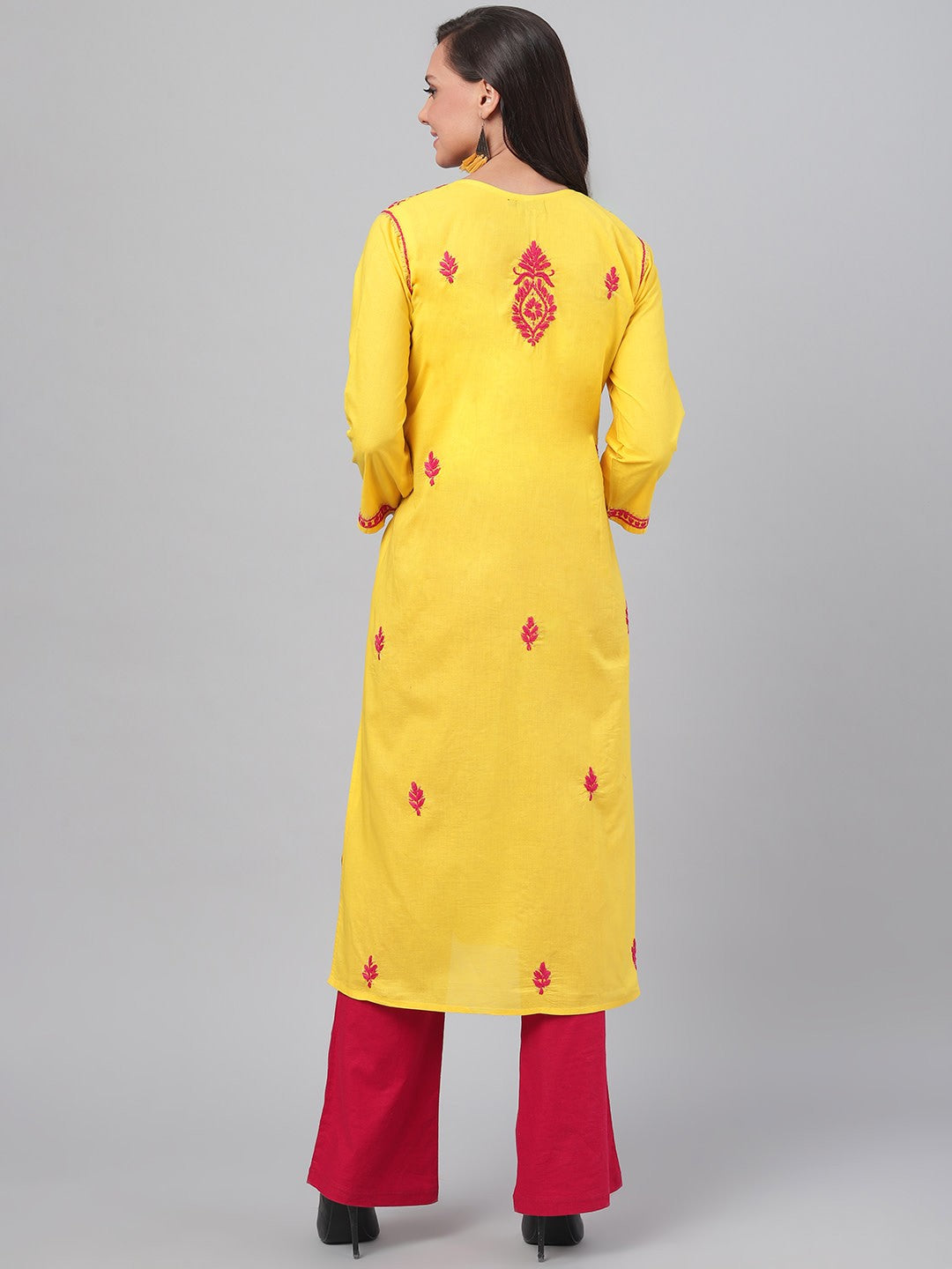 Ada Hand Embroidered Yellow Cotton Lucknowi Chikankari Straight Kurta A357848