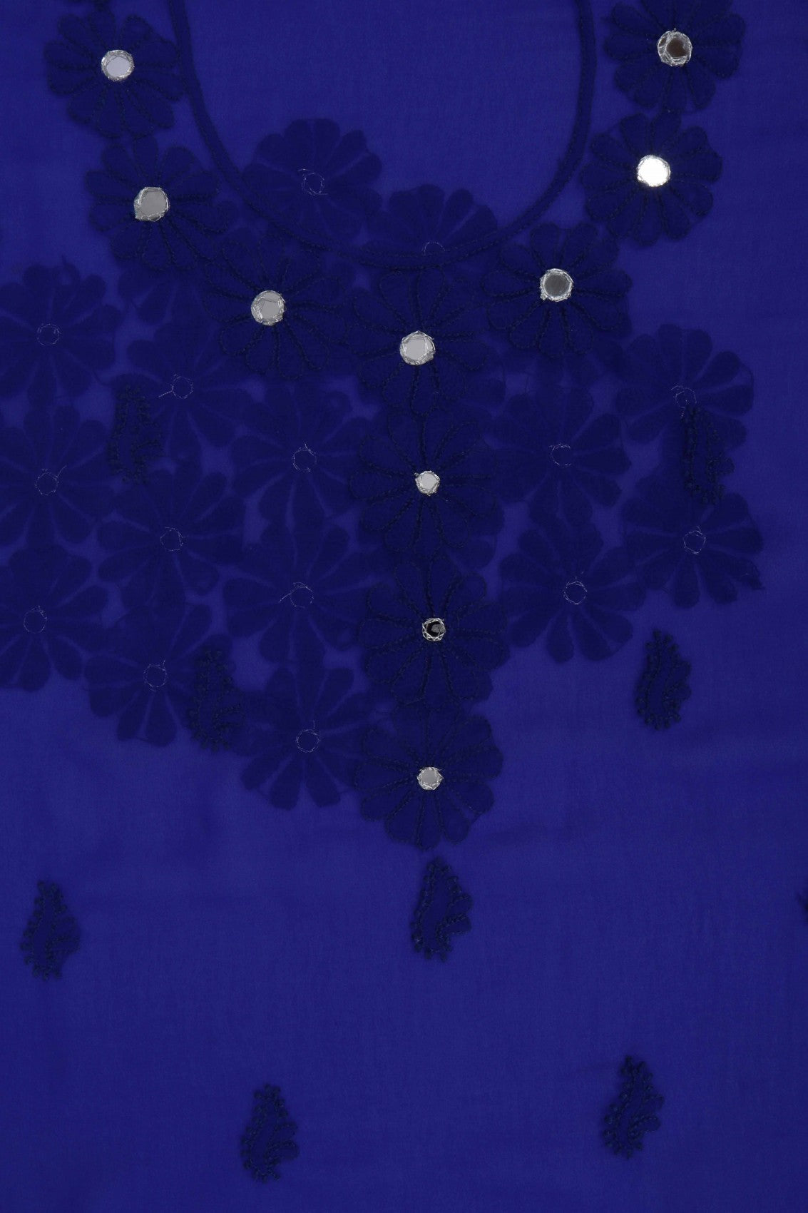 Ada Hand Embroidered Royal Blue Georgette Lucknowi Chikan Unstitched Kurta Piece With Mirror Work A105849