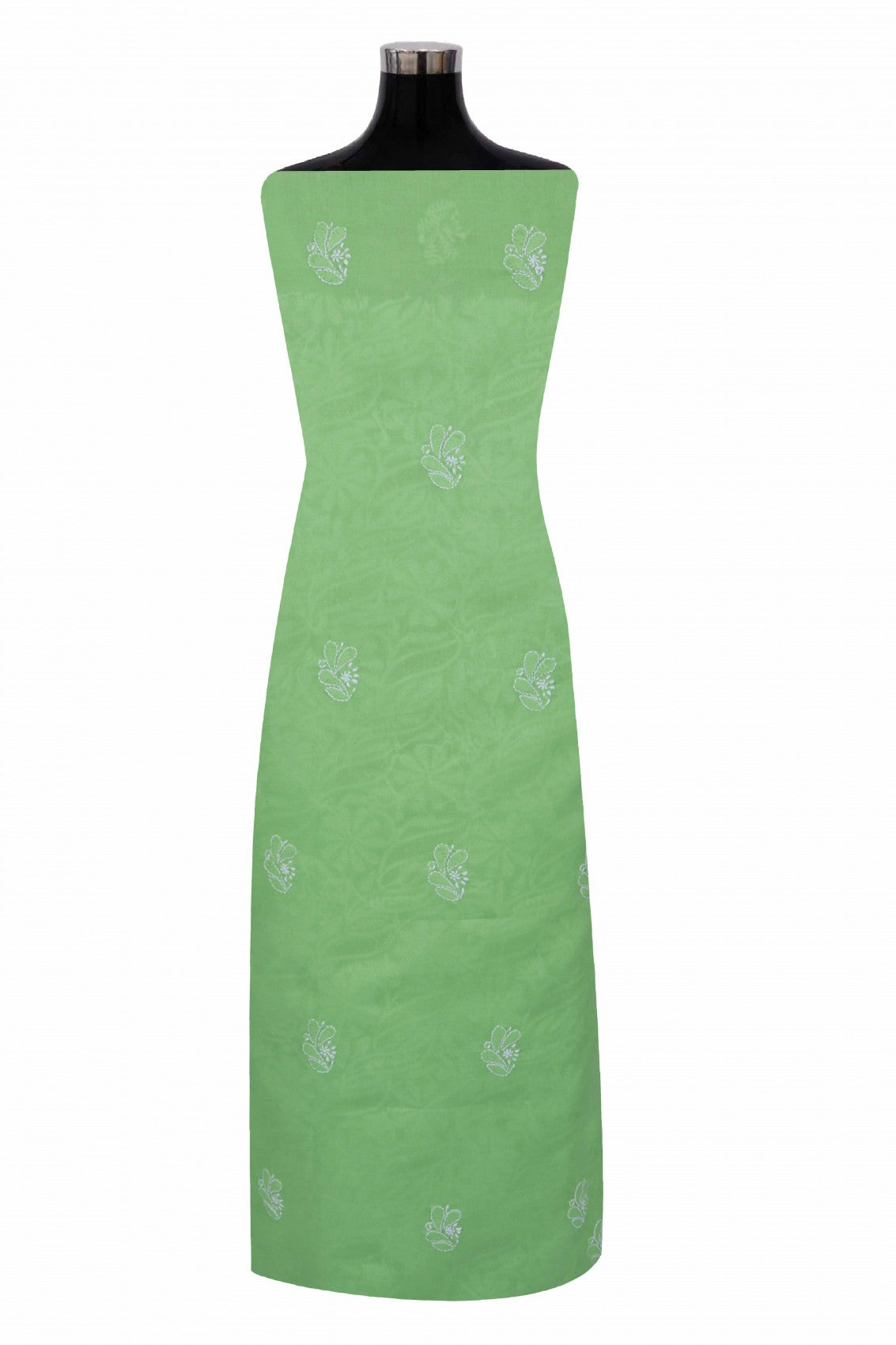 Ada Hand Embroidered Green Cotton Lucknowi Chikankari Unstitched Suit Piece With Muqaish Work 01A91019