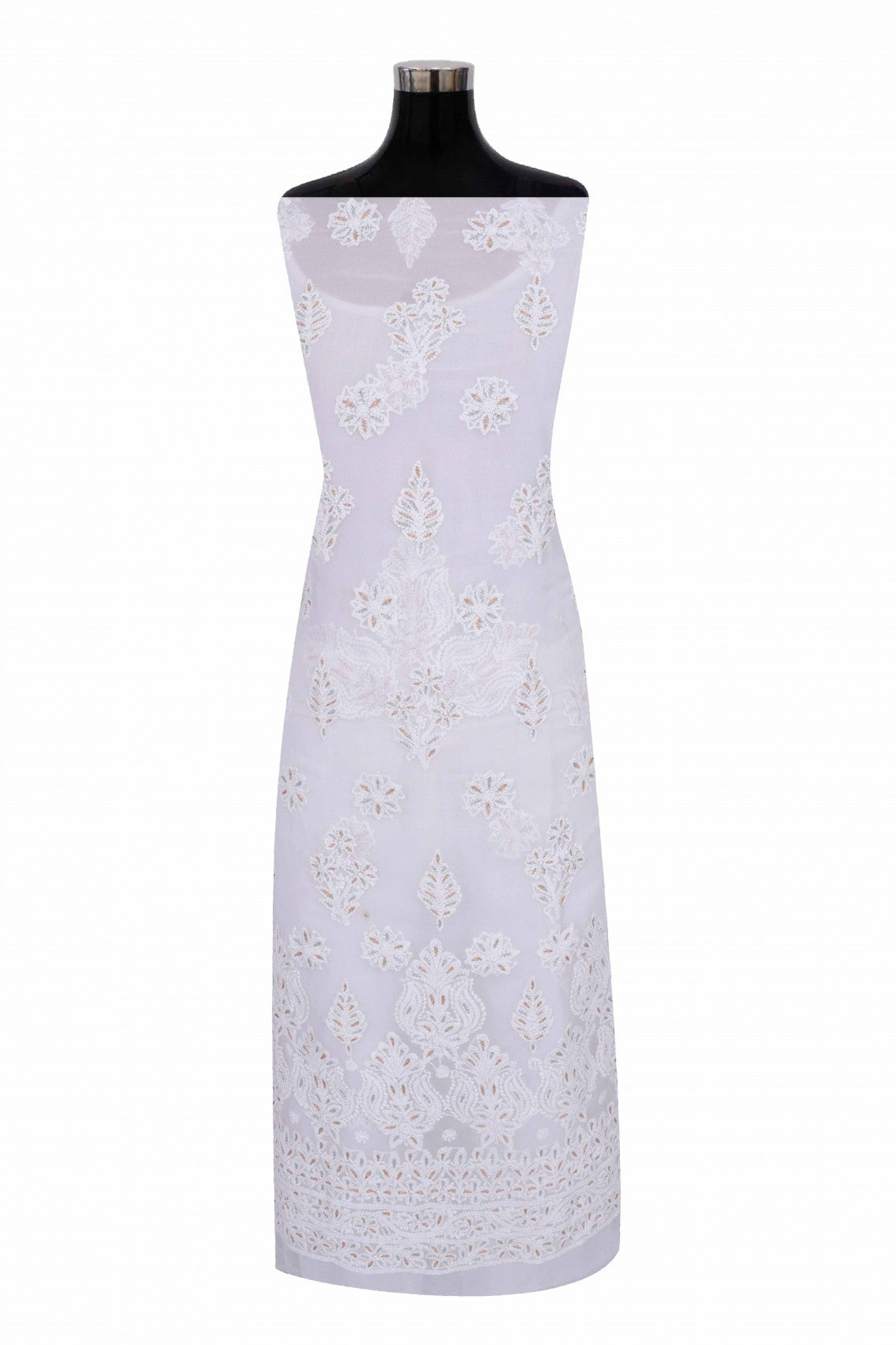 Ada Hand Embroidered White Georgette Lucknowi Chikankari Unstitched Suit Piece With Zari Work 01A69620