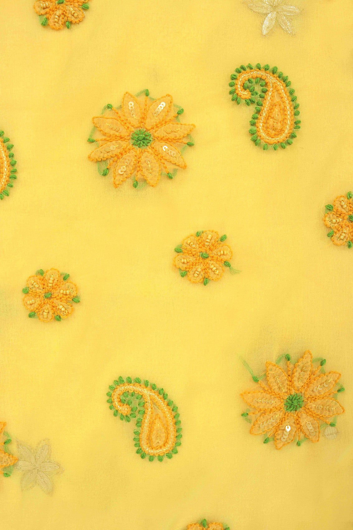 Ada Hand Embroidered Yellow Georgette Lucknowi Chikankari Unstitched Suit Piece With Pearl Work 01A41449