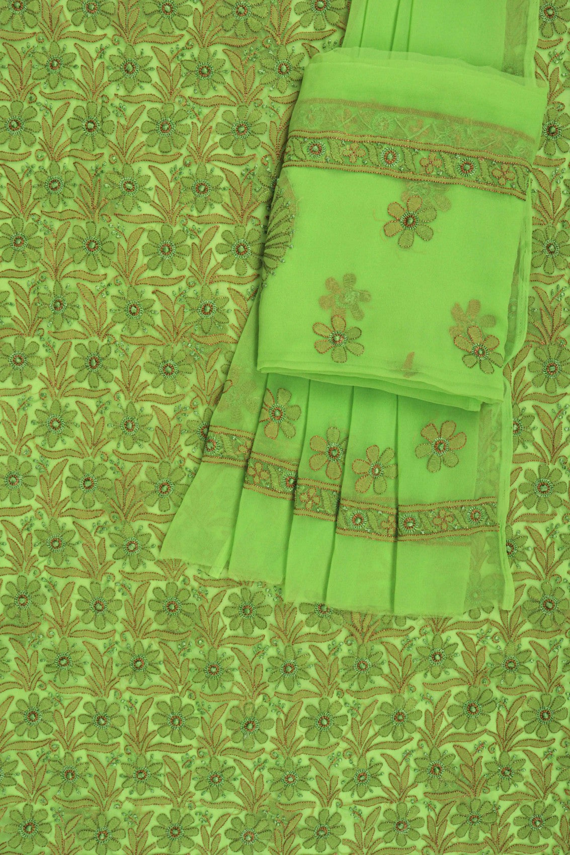 Ada Hand Embroidered Sheen Green Georgette Lucknowi Chikankari Unstitched Suit Piece 01A160839