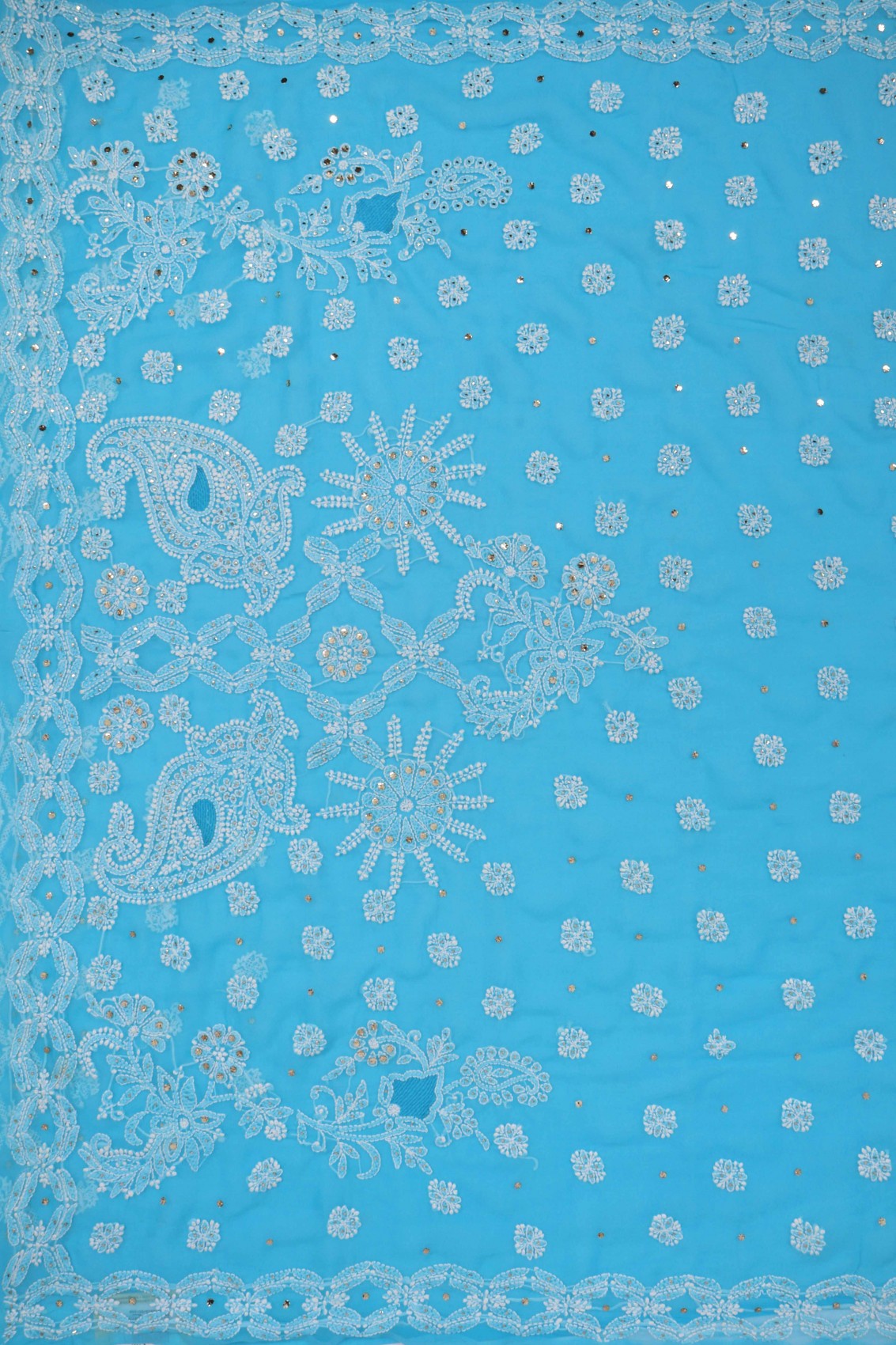 Ada Hand Embroidered Blue Georgette Lucknowi Chikankari Saree/Blouse With Muqaish Work A594465