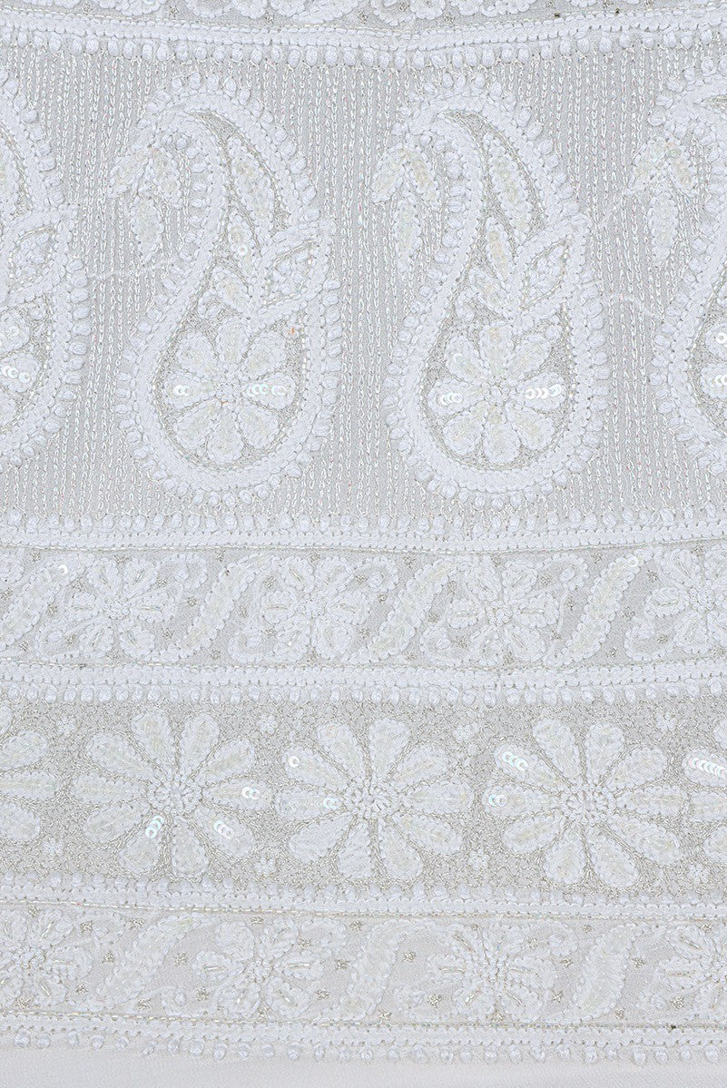 Ada Hand Embroidered White Pure Georgette Lucknowi Chikankari Unstitched Lehenga Skirt (Only Skirt)With Pearl Work-A501261