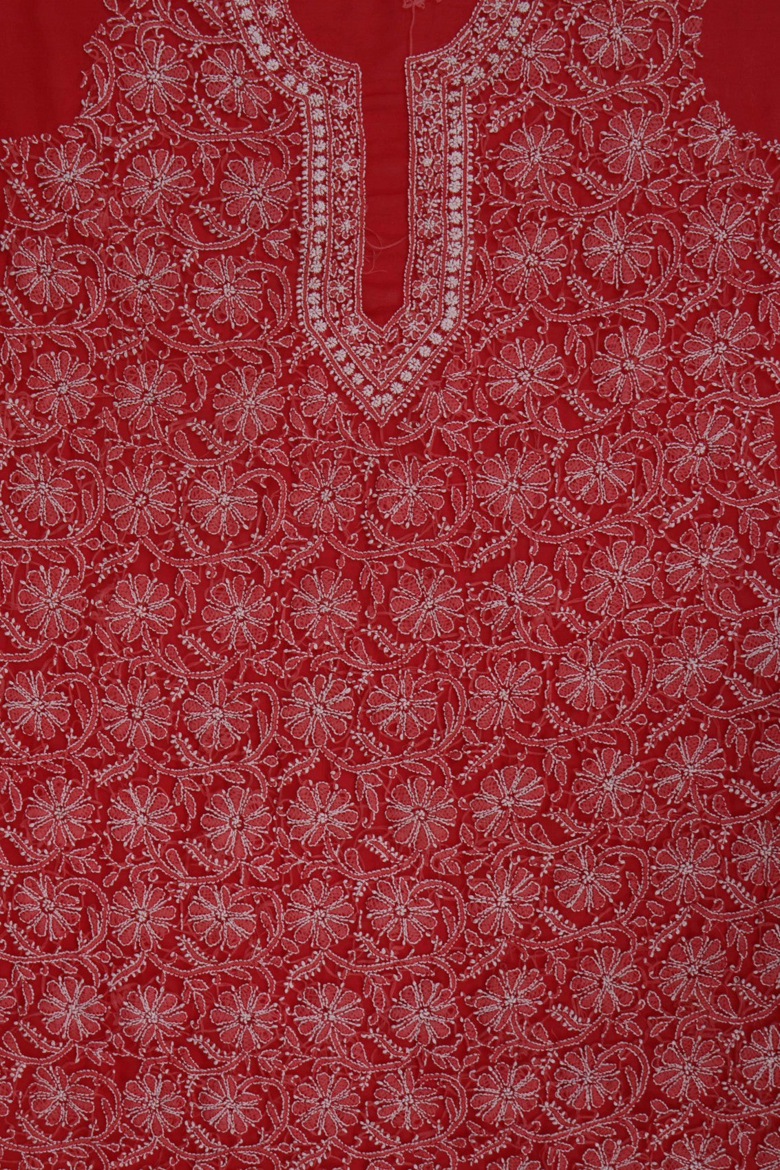 Ada Hand Embroidered Red Georgette Lucknowi Chikan Unstitched Suit Piece A496893