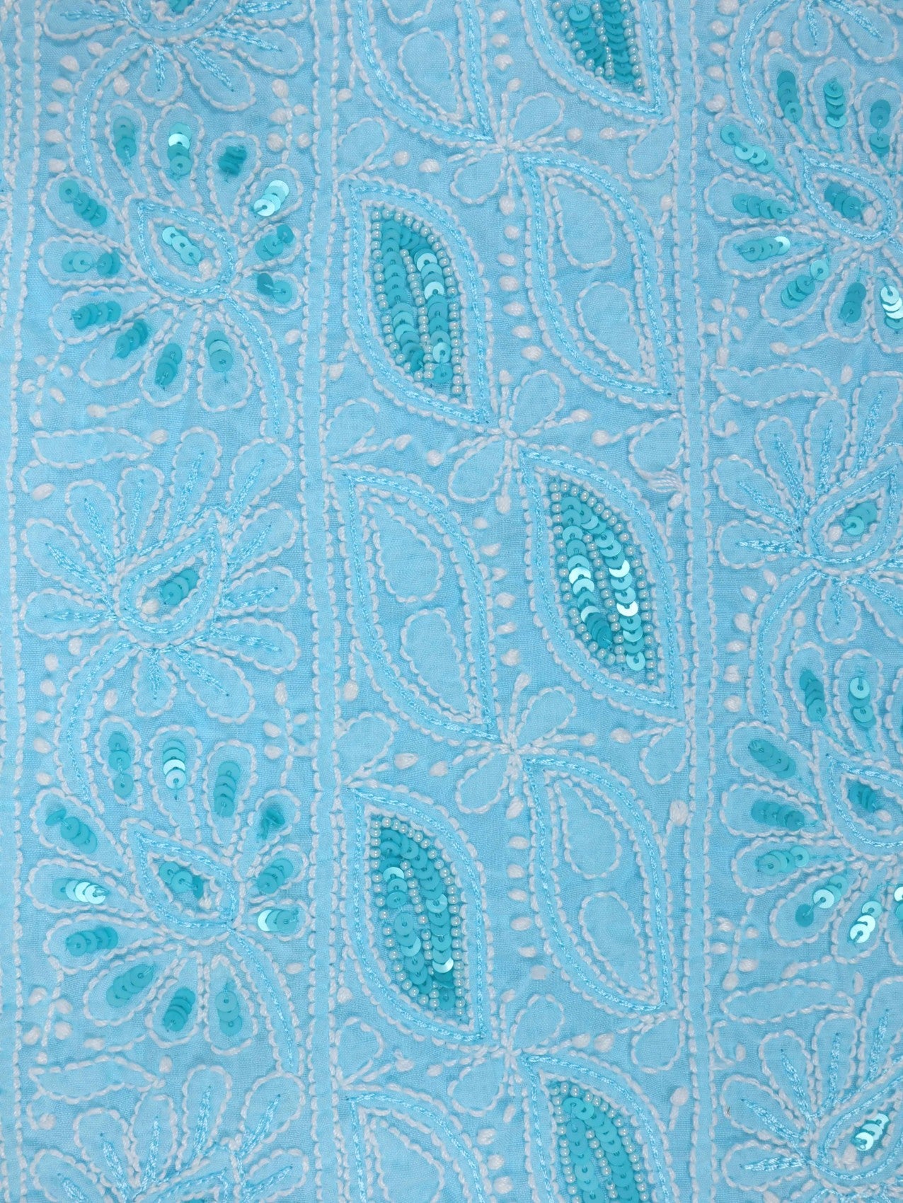 Ada Hand Embroidered Sky Blue Cotton Lucknowi Chikankari Unstitched Suit Piece With Sequinned Work 01A197851