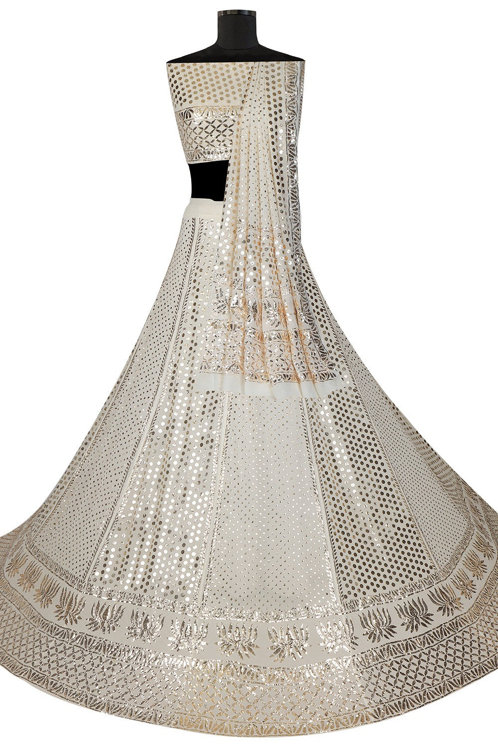 Ada Hand Embroidered White Pure Georgette Lucknowi Chikankari Lehenga Set With Muqaish Work A610115