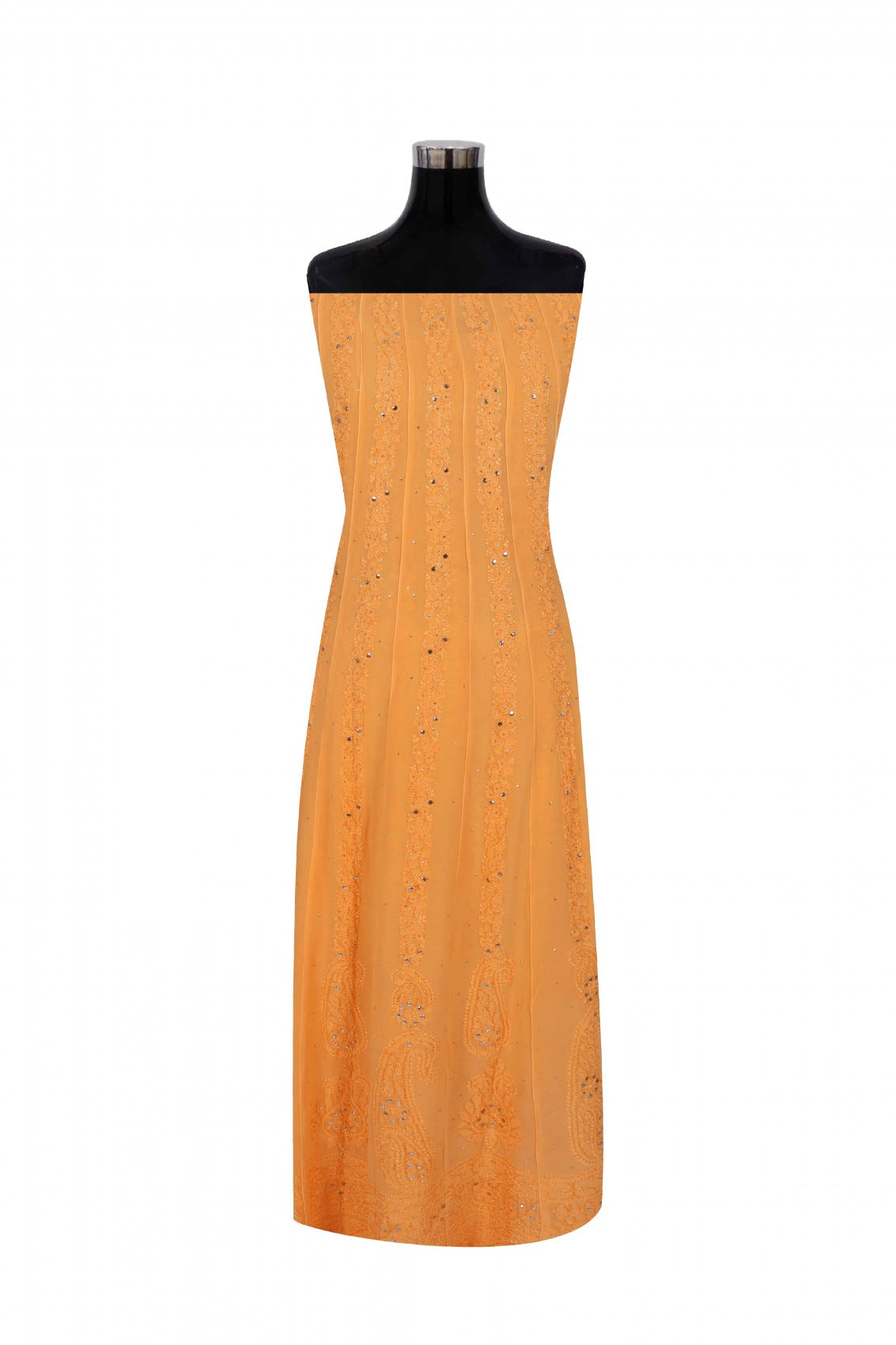 Ada Hand Embroidered Orange Georgette Lucknowi Chikankari Semi-Stitched Anarkali Kurta Dupatta Set With Muqaish Work 01A248219