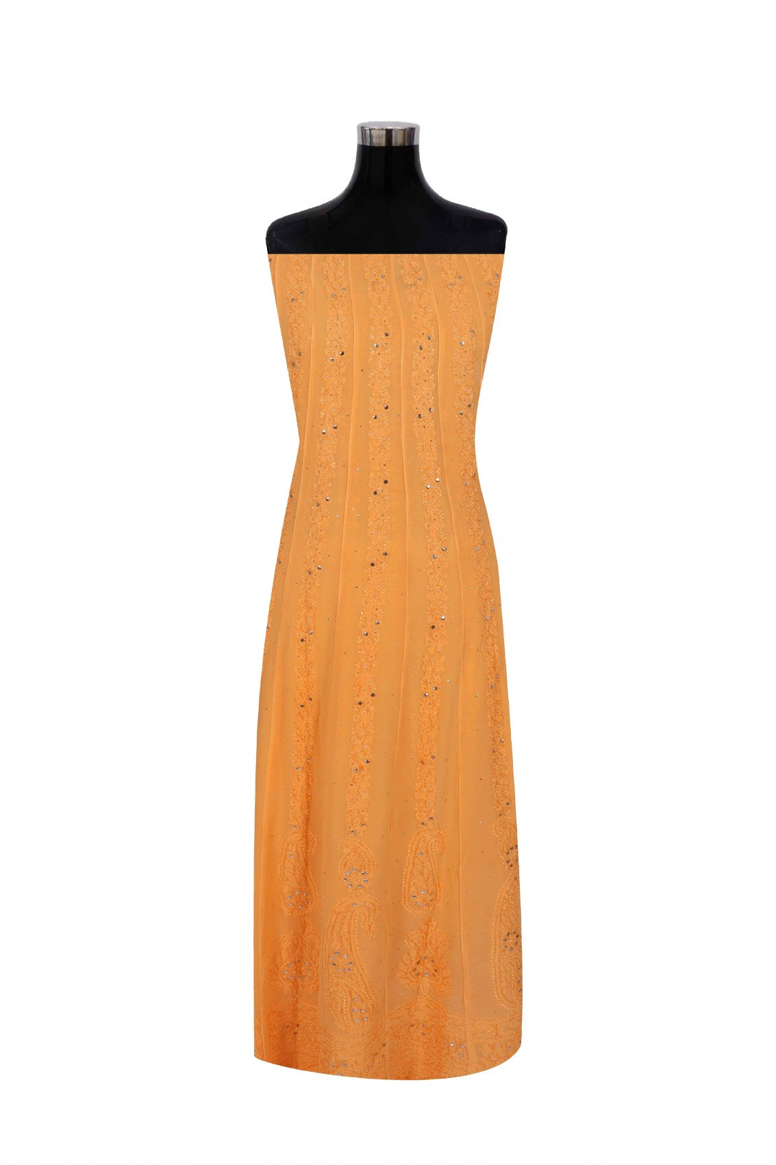 Ada Hand Embroidered Orange Georgette Lucknowi Chikankari Semi-Stitched Anarkali Kurta Dupatta Set With Muqaish Work 01A248219