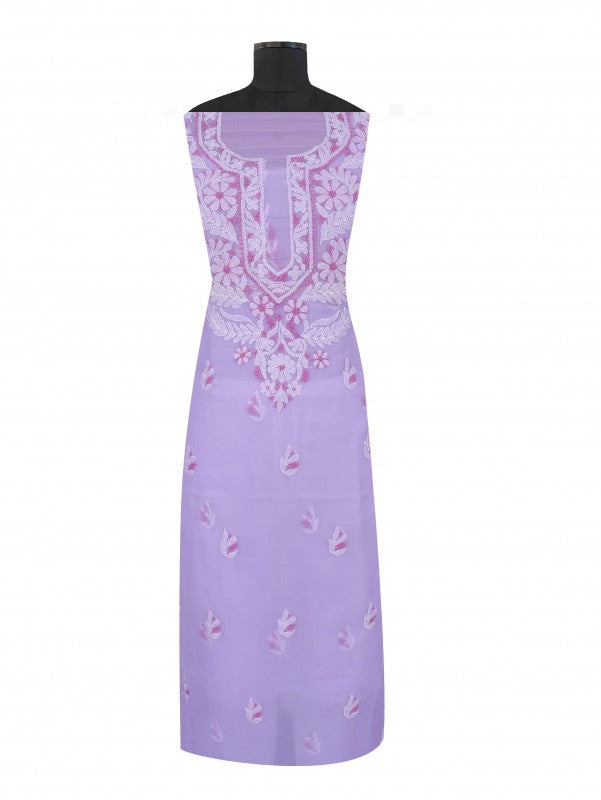 Ada Hand Embroidered Lavender Georgette Lucknowi Chikan Unstitched Kurta Piece A599347